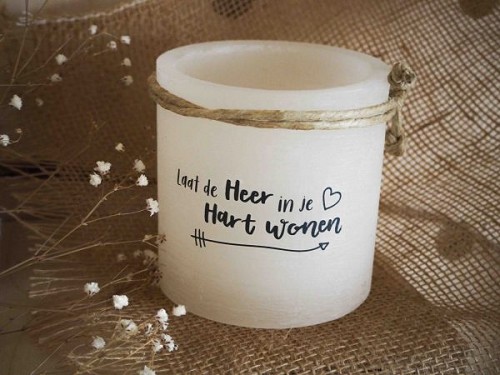 Windlicht S: Laat de Heer in je Hart Wonen (Ivoor)