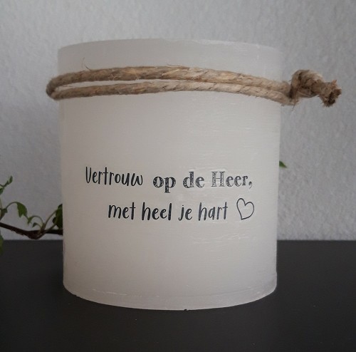 Windlicht S: Vertrouw op de Heer met heel je Hart (Ivoor)