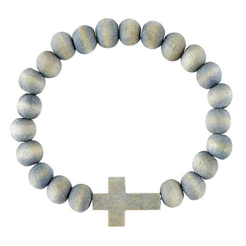 Wood Bracelet Cross Grey