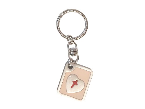 Rectangular keyring heart with cross