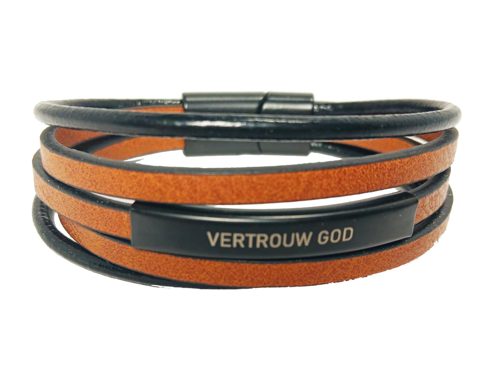 Vertrouw God. Bruine armband leer