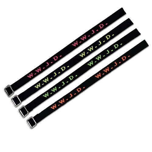 W w j d armbandje geweven Zwart/Neon Geel