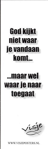 Boekenlegger Visje:  God Kijkt niet Waar je vandaan komt