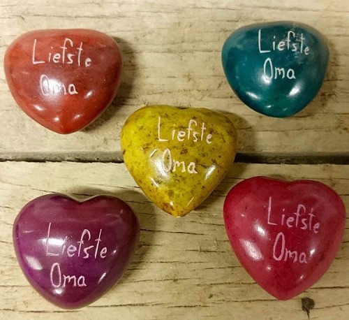 steen hartvorm 4 cm lichtblauw Liefste Oma, set van 5