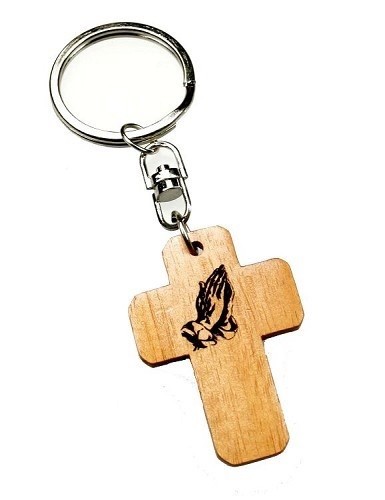 Sleutelhanger kruis hout biddende handen