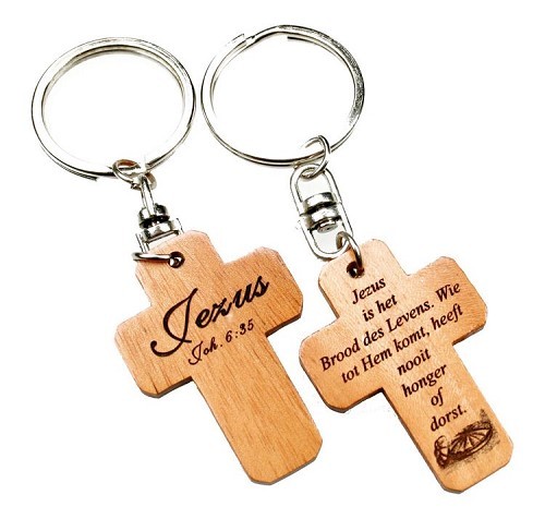 Sleutelhanger kruis hout Jezus is het br