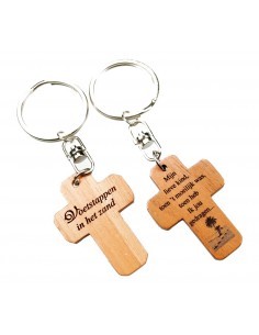 Sleutelhanger kruis hout Geloof 2 kor 5: