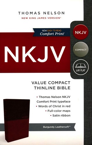 NKJV, Thinline Bible, Compact, Leathersoft, Burgundy, Red Letter, Comfort Print
