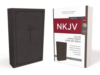 NKJV, Value Thinline Bible, Large Print, Charcoal Leathersoft, Red Letter, Comfort Print