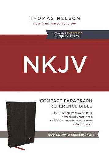 NKJV Compact Paragraph-Style Bible w/ 43,000 Cross References, Black Leatherflex w/ Magnetic Flap, Red Letter, Comfort Print: Holy Bible, New King James Version