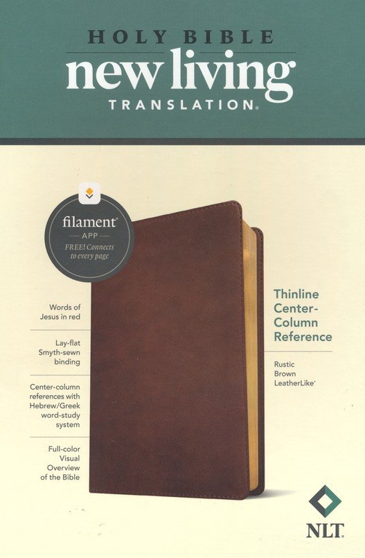 NLT Thinline Center-Column Reference Bible, Filament Enabled (Leatherlike, Rustic Brown, Red Letter)