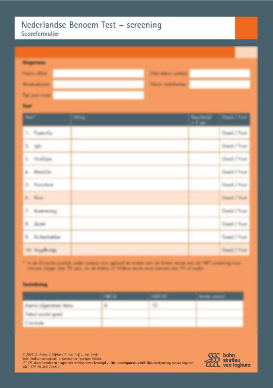 Nederlandse Benoem Test – Screening (NBT – Screening) – scoreformulieren