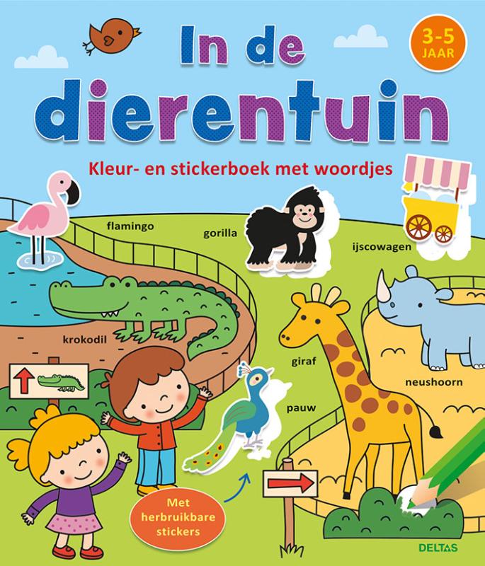 Kleur-en stickerboek met woordjes – In de dierentuin – 3-5 jaar