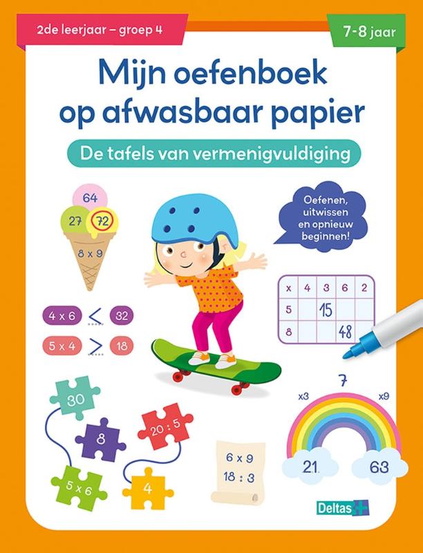 Mijn oefenboek op afwasbaar papier – De tafels van vermenigvuldiging 7-8 jaar