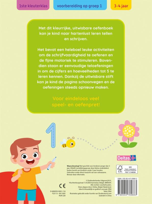 Oefenpret met uitwisbare stift – Schrijf- en telspelletjes – 3-4 jaar