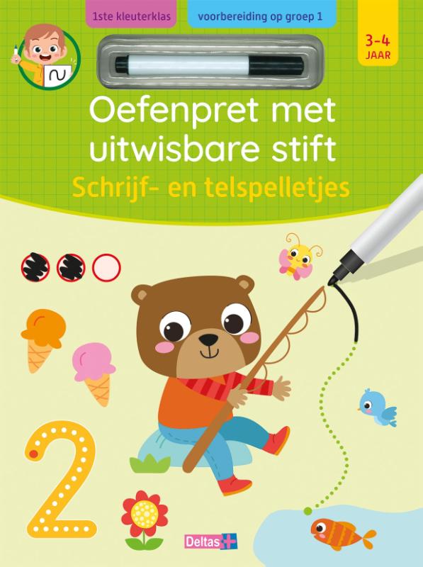 Oefenpret met uitwisbare stift – Schrijf- en telspelletjes – 3-4 jaar