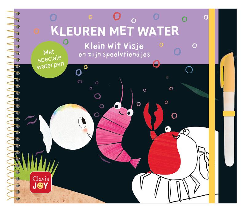 Kleuren met water. Klein wit visje en zijn speelvriendjes